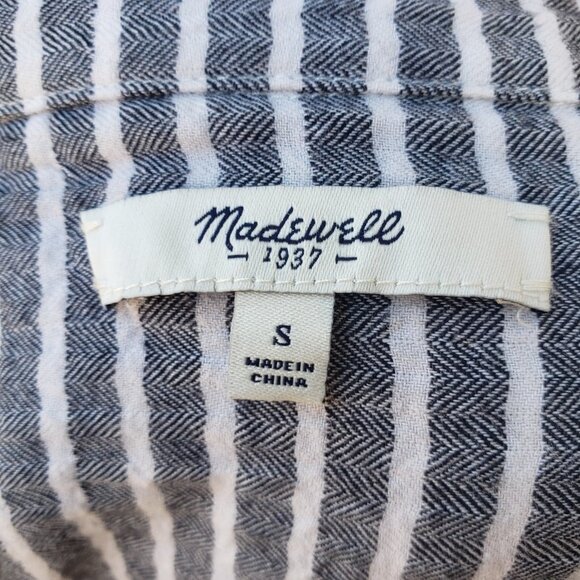 Madewell Gray and White Strip Long Sleeve Collared Shirt Half Button Front S - Picture 4 of 5